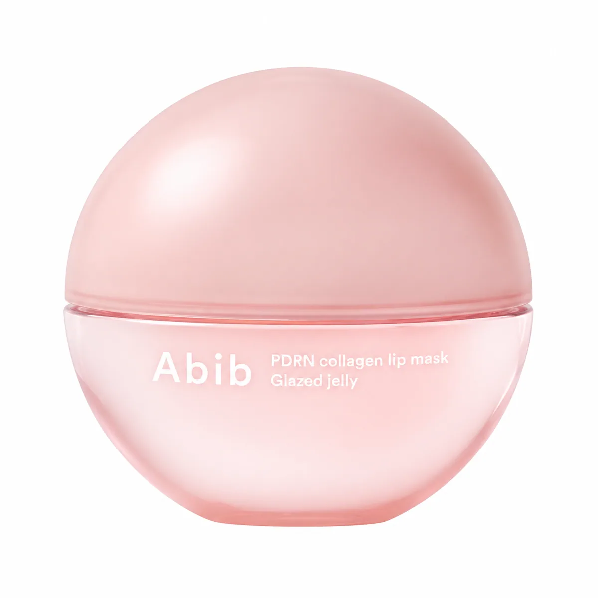 Abib PDRN Collagen Lip Mask Glazed Jelly, frasco rosa en forma de esfera sobre fondo blanco