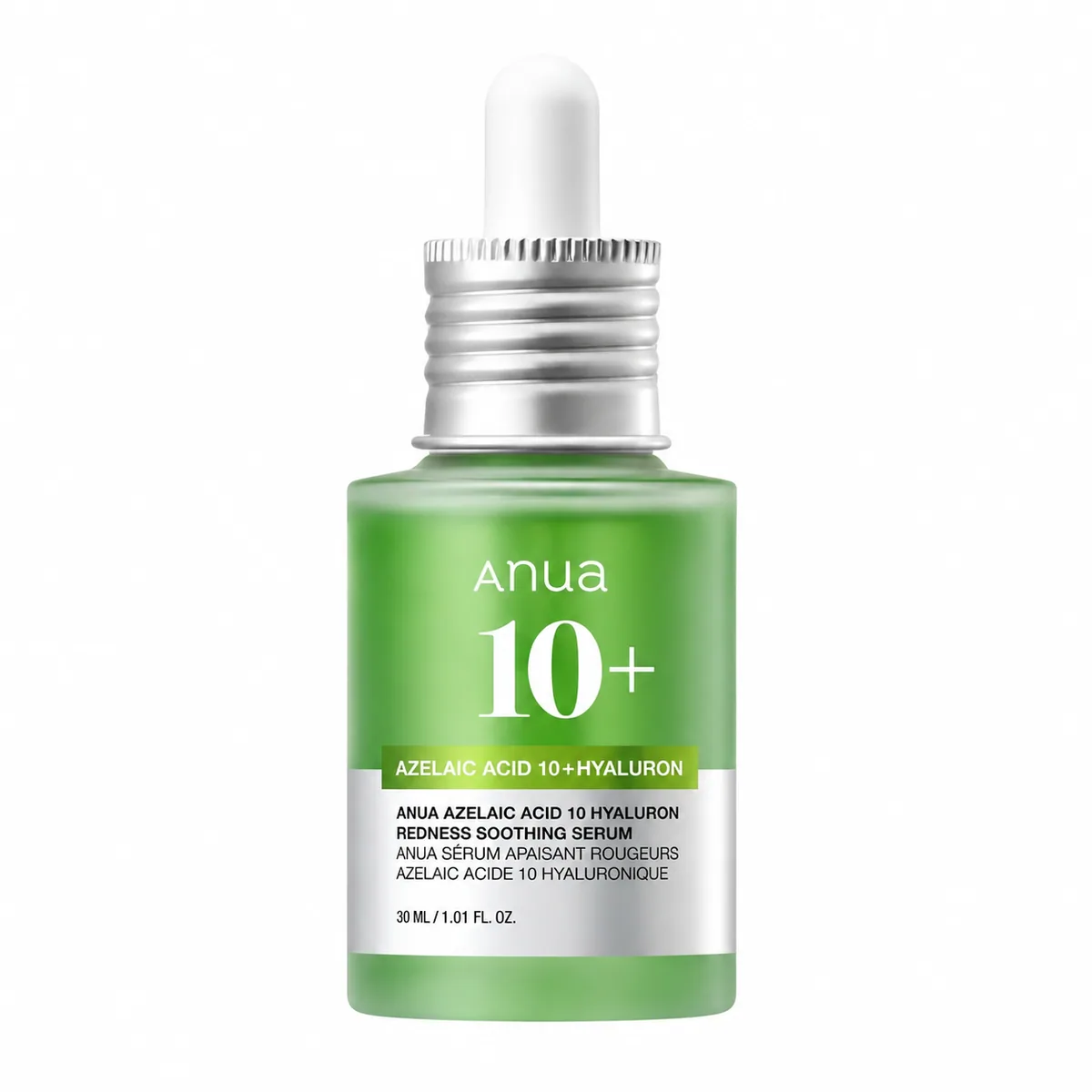 Anua Azelaic Acid 10 Hyaluron Redness Soothing Serum, envase cerrado sobre fondo claro