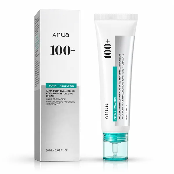 Anua PDRN Hyaluronic Acid 100 Moisturizing Cream, envase cerrado sobre fondo claro