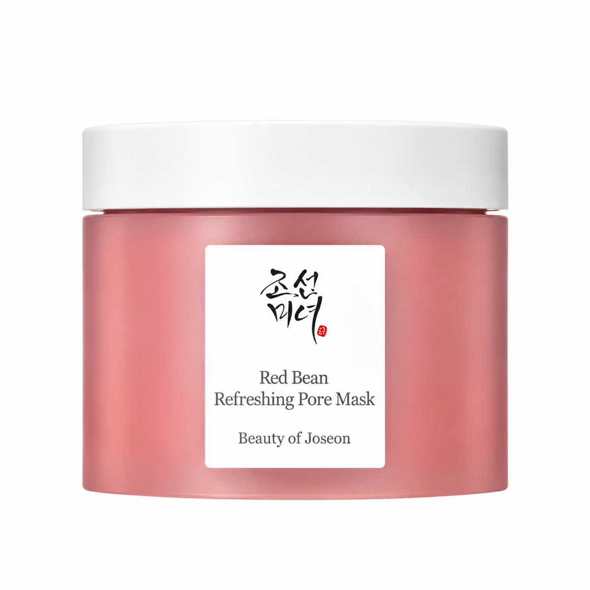Beauty of Joseon Red Bean Refreshing Pore Mask, tarro rosa cerrado sobre fondo blanco