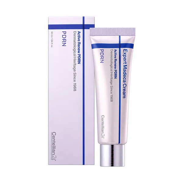 Centellian24 Expert Madeca Cream Active Renew PDRN, tubo lila cerrado sobre fondo blanco