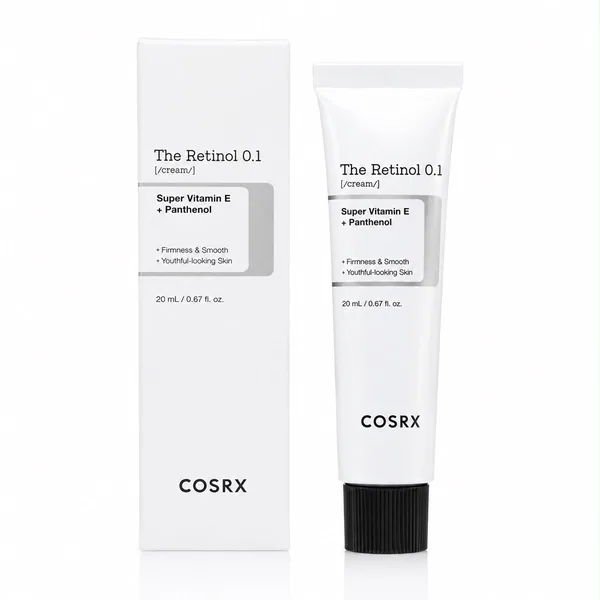 COSRX The Retinol 0.1 Cream, envase cerrado sobre fondo claro