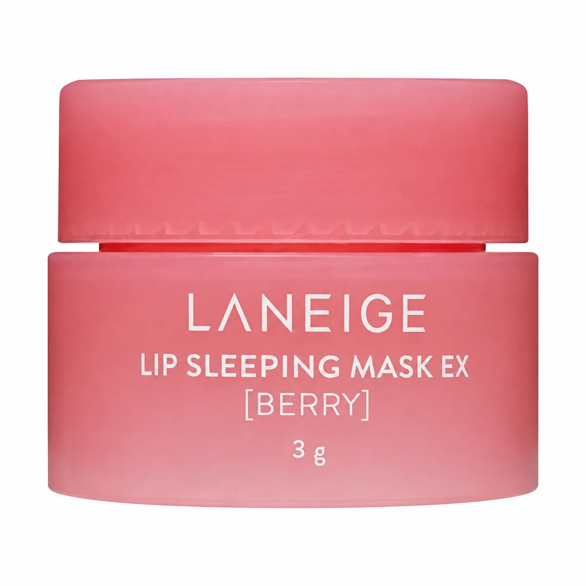 LANEIGE Lip Sleeping Mask EX Berry, tarro rosa cerrado sobre fondo blanco