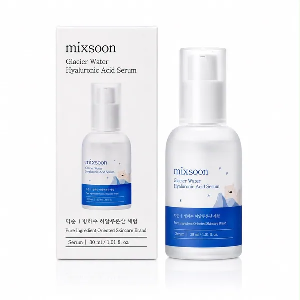 Mixsoon Glacier Water Hyaluronic Acid Serum, envase cerrado sobre fondo claro
