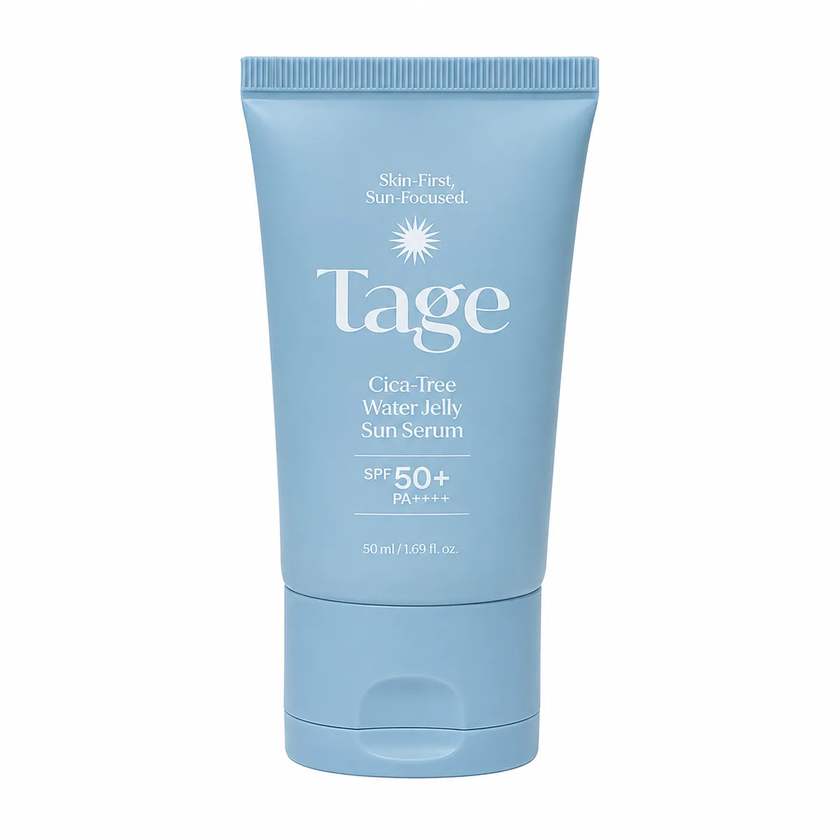 Tage Cica-Tree Water Jelly Sun Serum SPF50+ PA++++, envase cerrado sobre fondo claro
